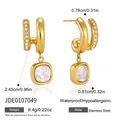Détails des boucles d'oreilles en acier inoxydable avec pendentif en cristal carré - Style de Pendentif Carré en Forme de C à Double Anneau(JDE0107049)