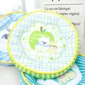 Round summer pet cooling mat with green grid pattern and cute cat dog cartoon print. - Round Mat / Size L (Diameter 50cm) / Green Apple