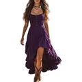 Vestido largo bohemio morado asimétrico con volantes para festivales de música verano - S / Vestidos / Púrpura