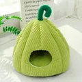 Gezellig groen corduroy kattenhuis met schattig spruitontwerp voor in de winter - Corduroy Pompoen Bed / 40x33cm (Voor binnen 5kg) / Groen