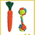 Durable cotton rope dog toy set with a carrot shape and a multi-color knotted rope. - Carrot and Cotton Dumbbell