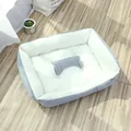Soft rectangular grey and white pet bed featuring a central bone-shaped plush pillow - Rectangle Pet Nest (With Bone Pillow) / 60x45cm / Light Gray & Rice White
