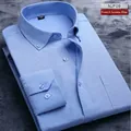 Herren-Langarmhemd aus Oxford-Stoff in Hellblau, lässiger Button-Down-Arbeitsstil - 38 / Oberteile / Französisches Ruhiges Blau