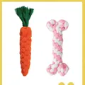 Hand-woven durable cotton rope dog chew toys in carrot and bone shapes for small pets - Carrot and Chew Bone
