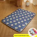 Comfortable blue quilted dog sleeping mat featuring cute cartoon bear patterns for pets - Navy Blue + Blanket
