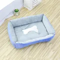 Soft rectangular blue pet bed with white bone pillow for dogs and cats. - Rectangle Pet Nest (With Bone Pillow) / 60x45cm / Grey Blue
