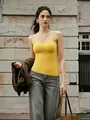 Sexy yellow camisole tank top for women with built-in bra and padded double layers - Yellow