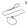 Detail view of blue and pink braided slip lead dog training leash with adjustable metal ring - 6mm*150cm / Blue