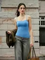 Sexy blue camisole with built-in bra and double padded design for summer streetwear - Sky Blue