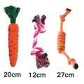 Set of 3 durable cotton rope dog chew toys in various sizes and shapes - Carrot, Knot, and Candy Knot / Carrot 20cm+Knot 12cm+Knot 27cm