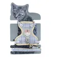 Adjustable blue plaid cartoon cat harness and escape-proof leash set for small pets - Large (Width 1.5cm) / Blue Plaid