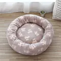 Cozy round plush pet bed with cute white bear pattern for deep sleep of cats and dogs - Small 45-50cm (Within 2.5kg) / Deep Sleep - Mocha Bear