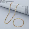 Conjunto de joyas de collar y pulsera de cadena Figaro de acero inoxidable de 4 mm - Pulsera / Ancho 4mm - Pulsera 20cm / Dorado