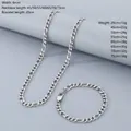 Conjunto de collar y pulsera de cadena Figaro de 6 mm en acero inoxidable plateado pulido - Pulsera / Ancho 6mm - Pulsera 20cm / Color acero