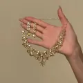 Elegant champagne crystal collar necklace and earring jewelry set with gold-tone finish - Luxury Lady Jewelry Set (4#) / Champagne Gold