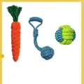 Durable 3-piece cotton rope dog toy set including carrot shape and braided balls for teething - Carrot, Loop Ball, and Rope Ball