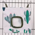 Hanging white canvas hay feeder bag with green cactus print for small pets like rabbits - Cactus (1 Hole) / S / White
