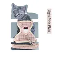 Cute light pink plaid cotton cat harness and leash set with decorative bow tie - Small (Width 1.0cm) / Light Pink Checkerboard
