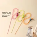 Interactive cat teaser wand with feathers and mesh loop, colorful 3-piece set - Long Mesh Tube Cat Wand / Multicolor Random