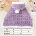 Purple checkered plush hooded pet cape for small dogs and cats with pom-pom detail - M / Purple