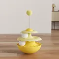 Interactive yellow cat tumbler toy with spring-mounted pom-pom and internal track balls - Yellow