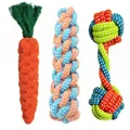 Braided cotton rope dog chew toys set with carrot shape for small medium dogs - Carrot, Corn, and Cotton Dumbbell