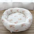 Cozy round plush pet bed featuring a cute brown teddy bear print for deep winter sleep - Small 45-50cm (Within 2.5kg) / Deep Sleep - Milky White Bear