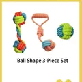 Spherical 3-piece set of multicolored cotton rope woven dog chew toys for play - Dumbbell, Loop Ball, and Rope Ball