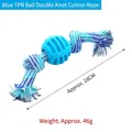 Durevole corda di cotone blu per cani con palla TPR integrata e design a nodi per cuccioli - Stile a Doppio Nodo con Palla TPR / Circa 18cm / Blu