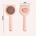 Pink cat-shaped pet grooming brush with 19.5cm height and self-cleaning button - Lotus root pink