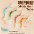 Colorful mesh tube cat toy set with iridescent tassels and internal beads for interactive play - Crinkle Mesh Tube Teaser