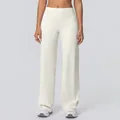 Front view of high-waisted wide-leg yoga pants in off-white double-sided brushed fabric - S / Bottoms / Light Ivory