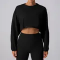 Women's black cropped long sleeve sweatshirt for yoga and running athletic wear - S / Tops / Black