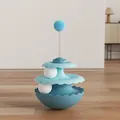 Interactive blue tumbler cat toy with spring-mounted plush ball and rolling spheres - Blue