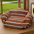 Housse de lit rayée marron et bleue lavable pour chiens de petite et moyenne taille - Rayé Café