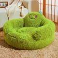 Comfortable green monster-themed plush pet sofa bed for small dogs and indoor cats - Green Monster (With Electric Blanket) / M Diameter 50cm