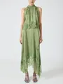 Olive green lace patchwork two-piece set featuring sleeveless halter top and skirt - S / Top And Bottom / Green