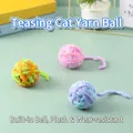 Set of colorful knit yarn cat toy balls with built-in bells and soft plush tails - Plush Ball with Tail and Bell / Multicolor Random