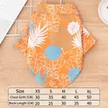 Vibrant orange summer Hawaiian pet shirt featuring leaf prints and a full size guide table - XS / Orange Yellow