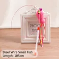 Varita interactiva para gatos con pez de peluche rosa y cintas de colores - Varita para Gato de Pez con Alambre de Acero / Talla Única (105cm) / Rosa