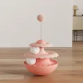 Interactive pink tumbler cat toy with three-tier tracks and a top spring plush ball - Pink