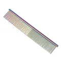 Regenbogenfarben verchromter Edelstahl Tierkamm für Hunde und Katzen antistatisch - 19x3.3cm / bunt