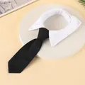Elegant adjustable black pet tie with white shirt collar for dogs and cats - Size S (13-19cm) / Black