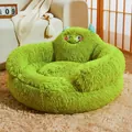 Cozy green monster-shaped plush pet bed with soft fleece for small dogs and cats - Green Little Monster / M Diameter 50cm