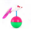 Jouet culbuto interactif pour chat avec souris en peluche blanche et plumes colorées - Culbuto Souris