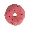 Weiches rosa Plüsch-Hunde-Spielzeug in Donut-Form mit bunten Stickerei-Details - Rosa