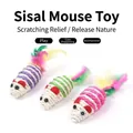 Interactive sisal mouse cat toys with colorful feathers for scratching and play - Sisal Mouse