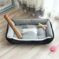 Panier rectangulaire en peluche grise pour chiens avec décoration en forme d'os - Ensemble Tapis et Coussin d'Os / 30x40 / Noir et Gris
