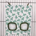 Hanging hay feeder bag with green leaf pattern for rabbits and guinea pigs - Green Leaf (2 Holes) / M / White