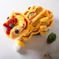 Festive yellow pet lion dance costume for dogs and cats with plush gold details - M / Set / Gold